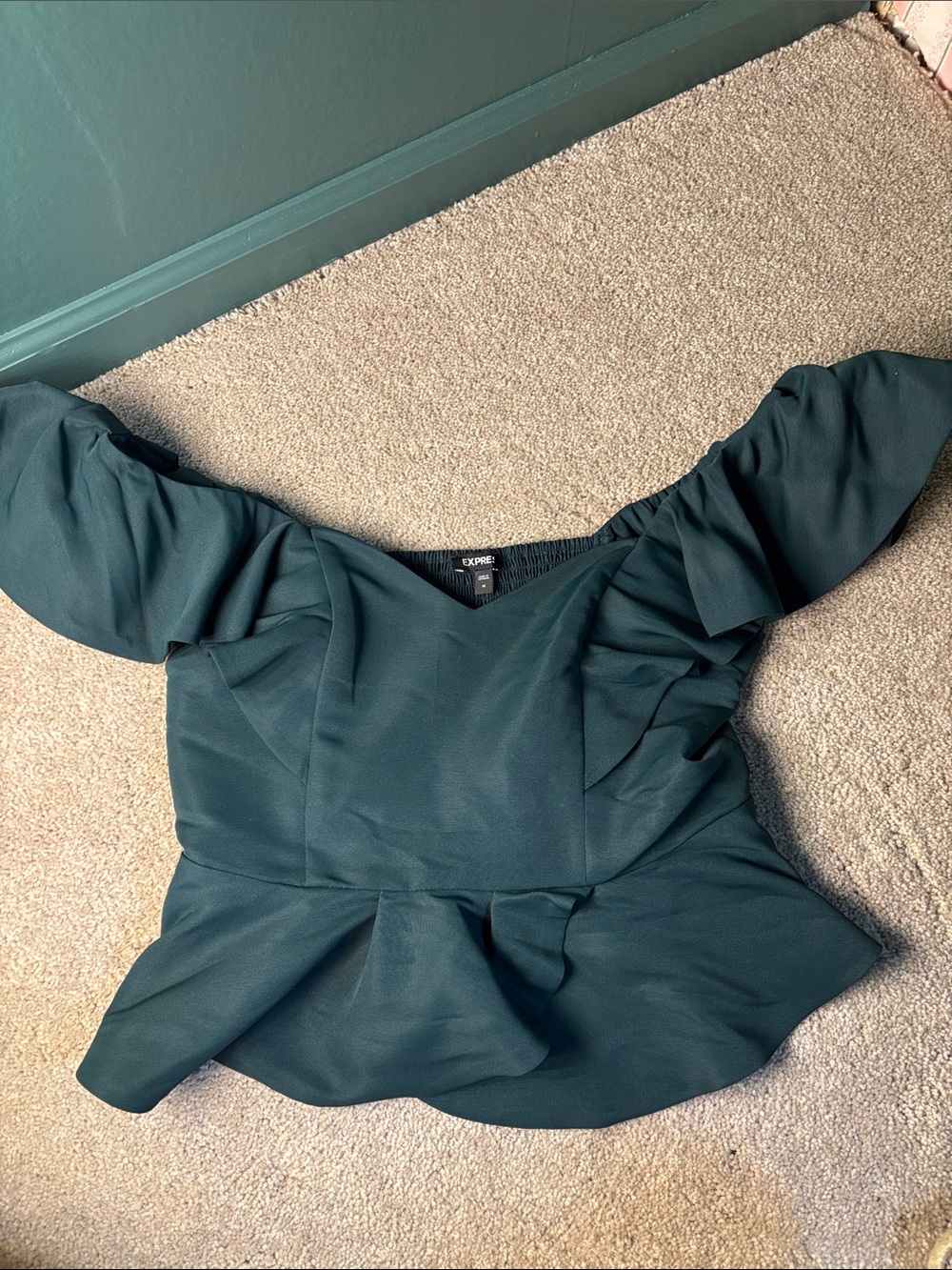 Express Women's Dark Teal Off-Shoulder Peplum Blouse